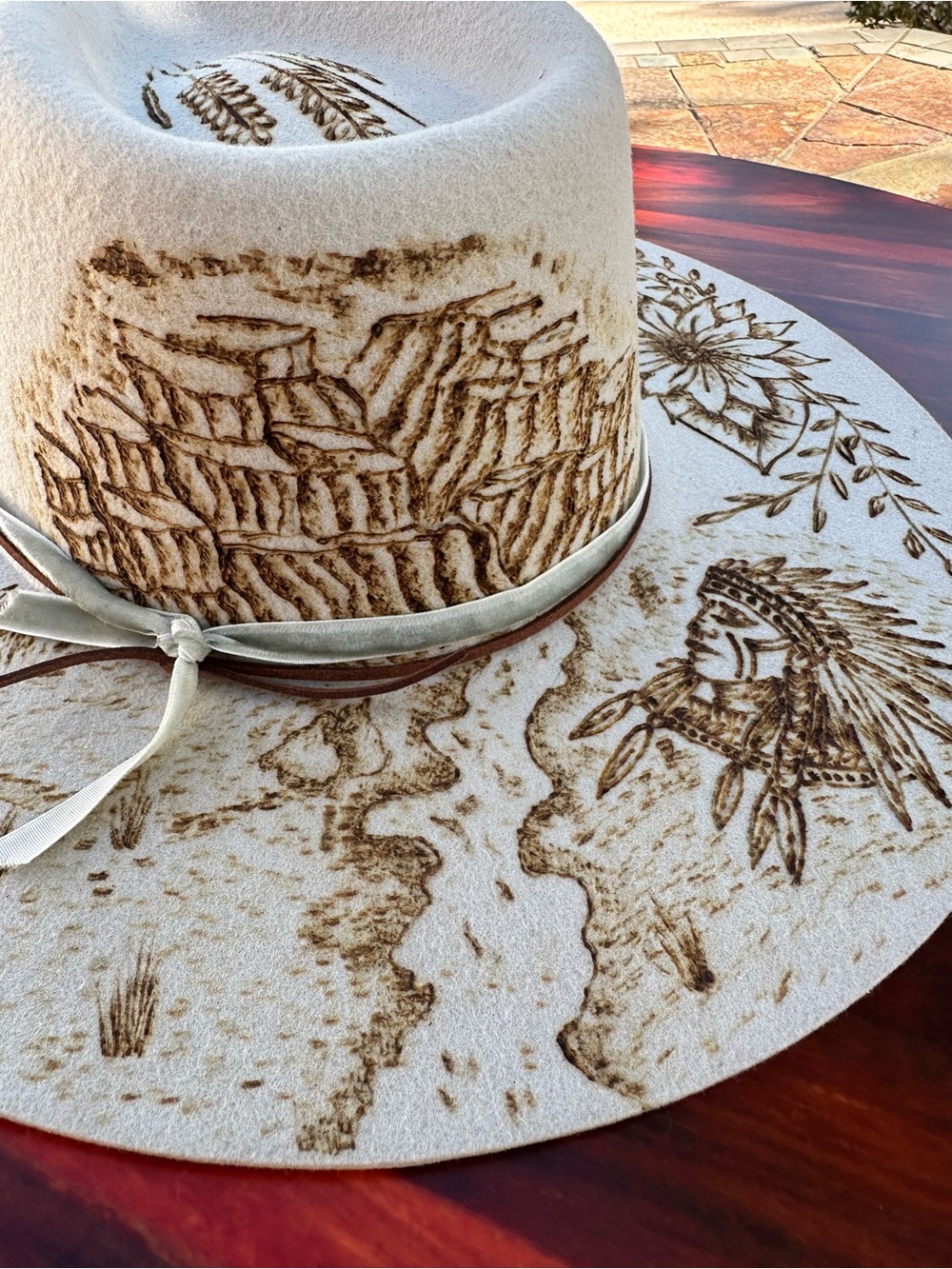 Freehand burned western design Grand Canyon hat - Picture 4 of 7